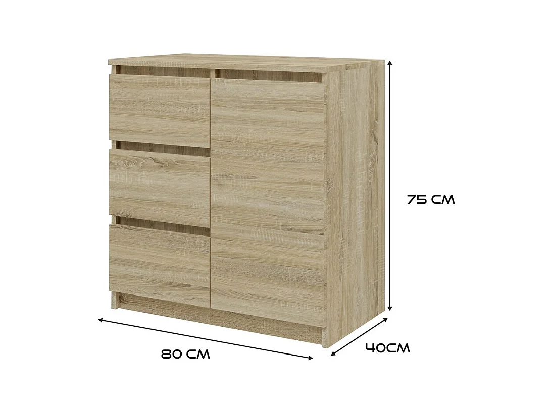 Komoda Malwa 1D3S | Dab Sonoma | 80x40x75 cm | 3 Szuflady, 1 Drzwi