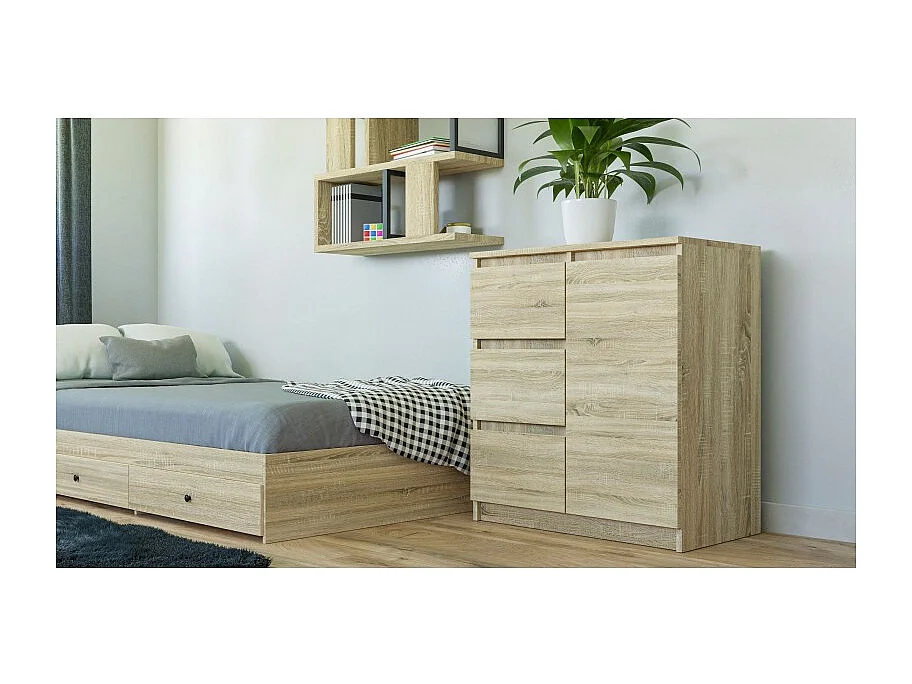 Komoda Malwa 1D3S | Dab Sonoma | 80x40x75 cm | 3 Szuflady, 1 Drzwi