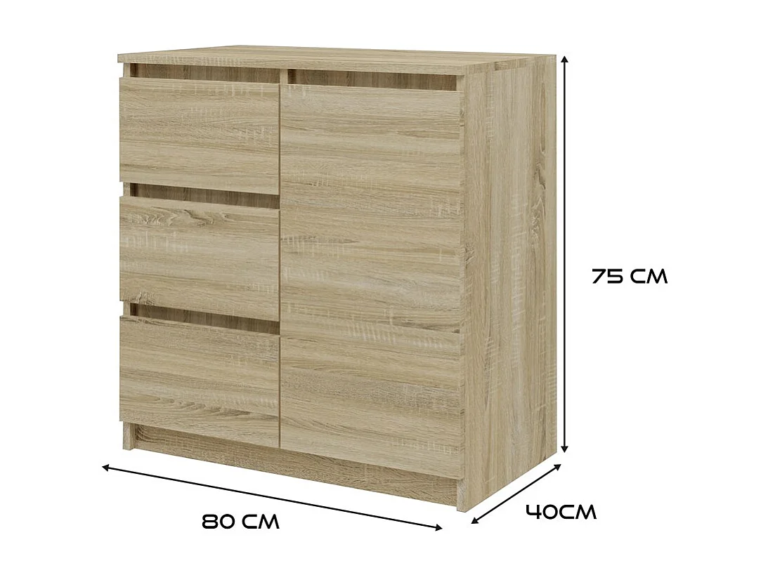 Komoda Malwa 1D3S | Dab Sonoma | 80x40x75 cm | 3 Szuflady, 1 Drzwi