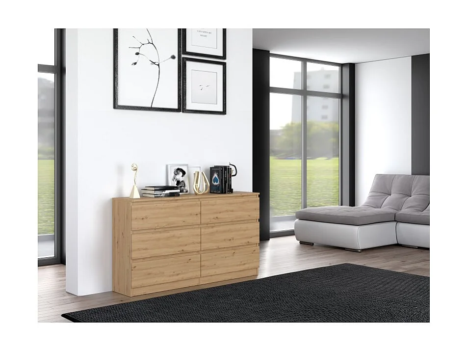 Komoda Malwa M6/140 | Dąb Artisan| 138x40x75 cm | 6 Szuflad