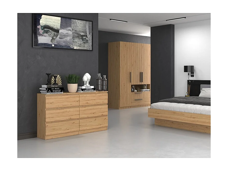 Komoda Malwa M6/140 | Dąb Artisan| 138x40x75 cm | 6 Szuflad