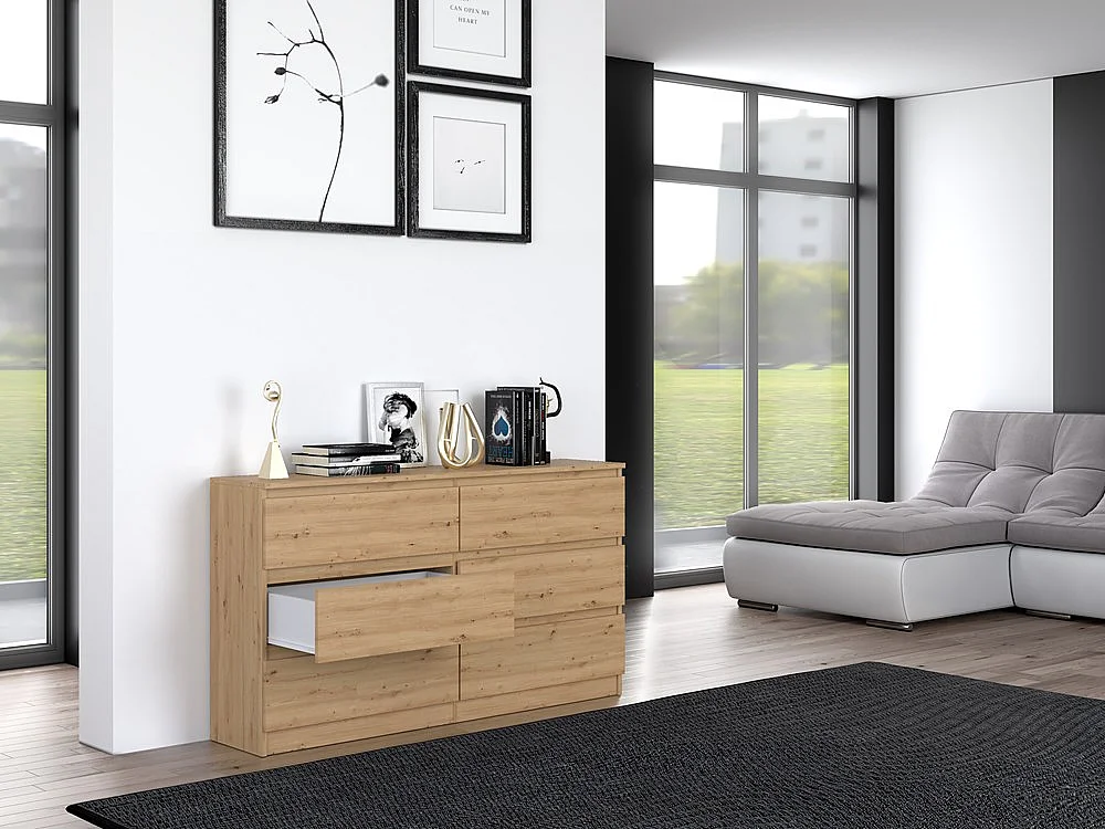 Komoda Malwa M6/140 | Dąb Artisan| 138x40x75 cm | 6 Szuflad