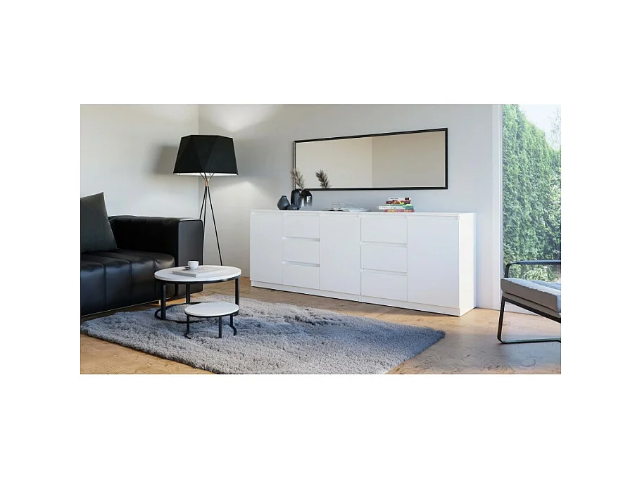 Komoda COSTA |  Biała | 200x40x75 cm | 3 Drzwi, 6 Szuflad