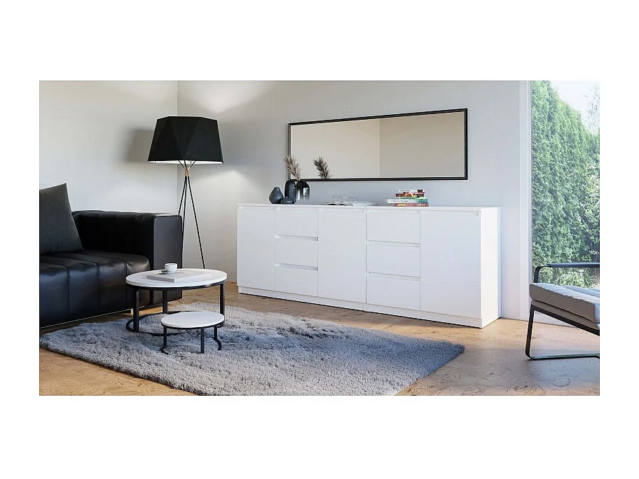 Komoda COSTA |  Biała | 200x40x75 cm | 3 Drzwi, 6 Szuflad