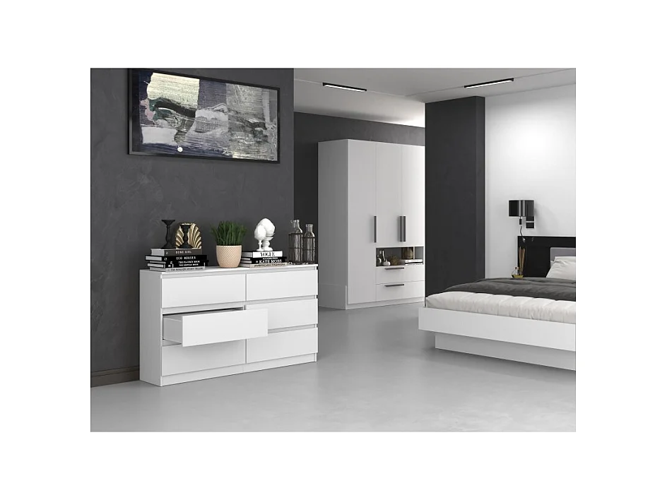 Komoda Malwa M6/140 | Biała | 138x40x75 cm | 6 Szuflad