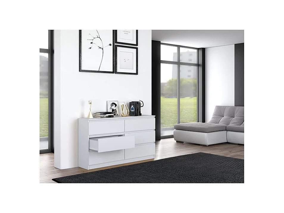 Komoda Malwa M6/140 | Biała | 138x40x75 cm | 6 Szuflad