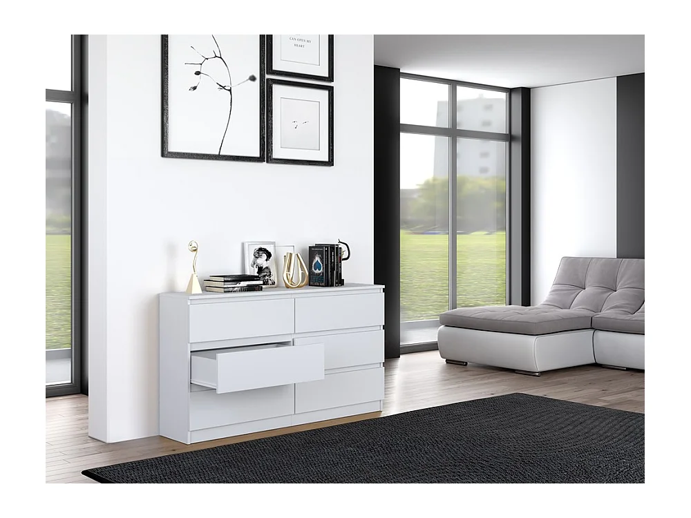 Komoda Malwa M6/140 | Biała | 138x40x75 cm | 6 Szuflad