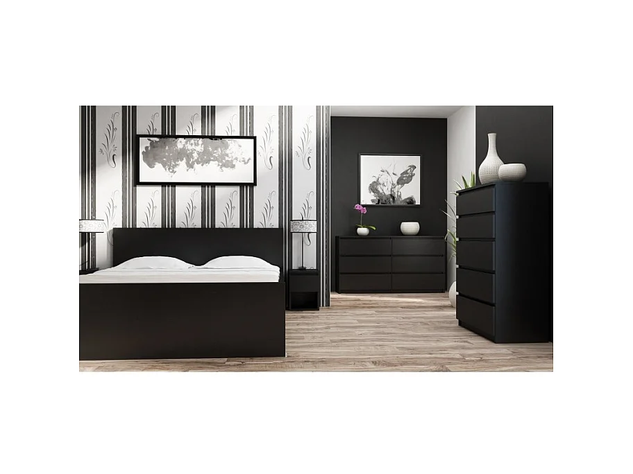 Komoda Malwa M6/140 | Czarna| 138x40x75 cm | 6 Szuflad