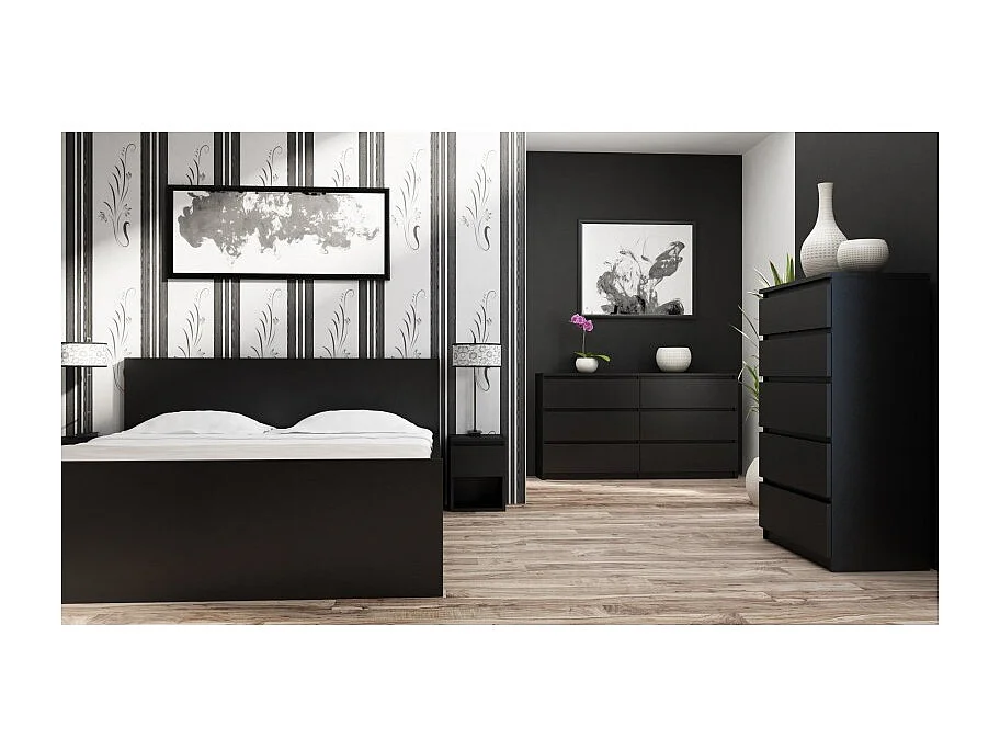 Komoda Malwa M6/140 | Czarna| 138x40x75 cm | 6 Szuflad