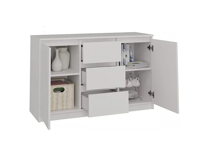 Komoda Malwa 2D3S | Biała | 120x40x75 cm | 2 Drzwi 3 Szuflady