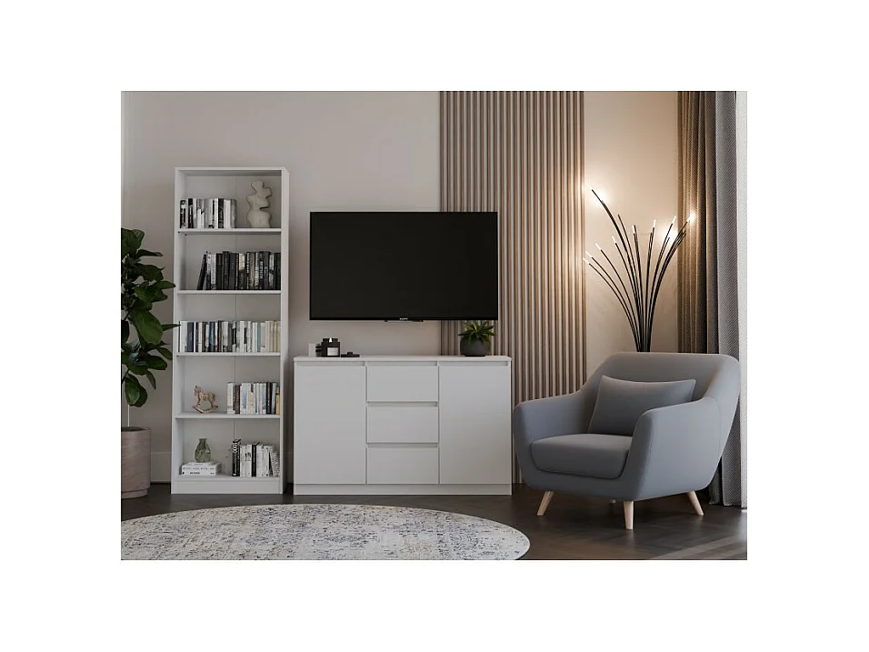 Komoda Malwa 2D3S | Biała | 120x40x75 cm | 2 Drzwi 3 Szuflady