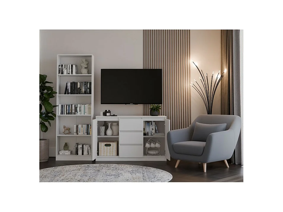 Komoda Malwa 2D3S | Biała | 120x40x75 cm | 2 Drzwi 3 Szuflady