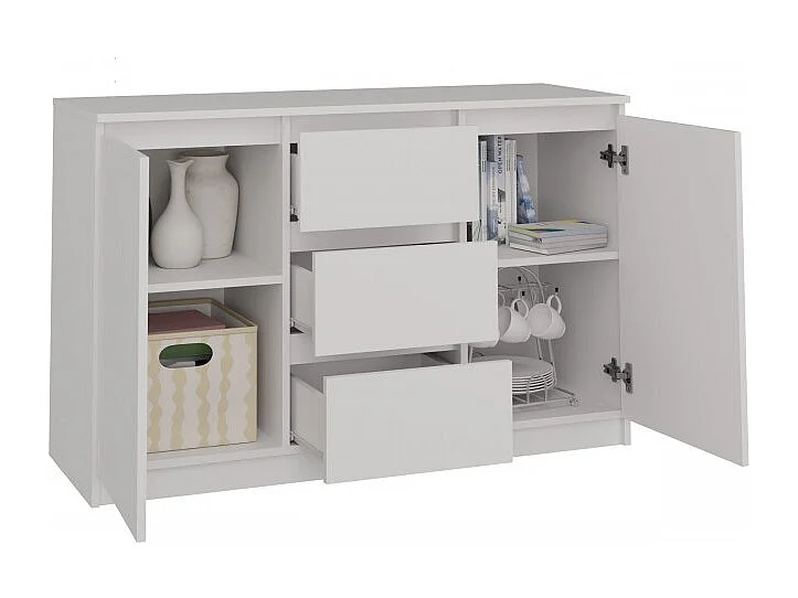 Komoda Malwa 2D3S | Biała | 120x40x75 cm | 2 Drzwi 3 Szuflady