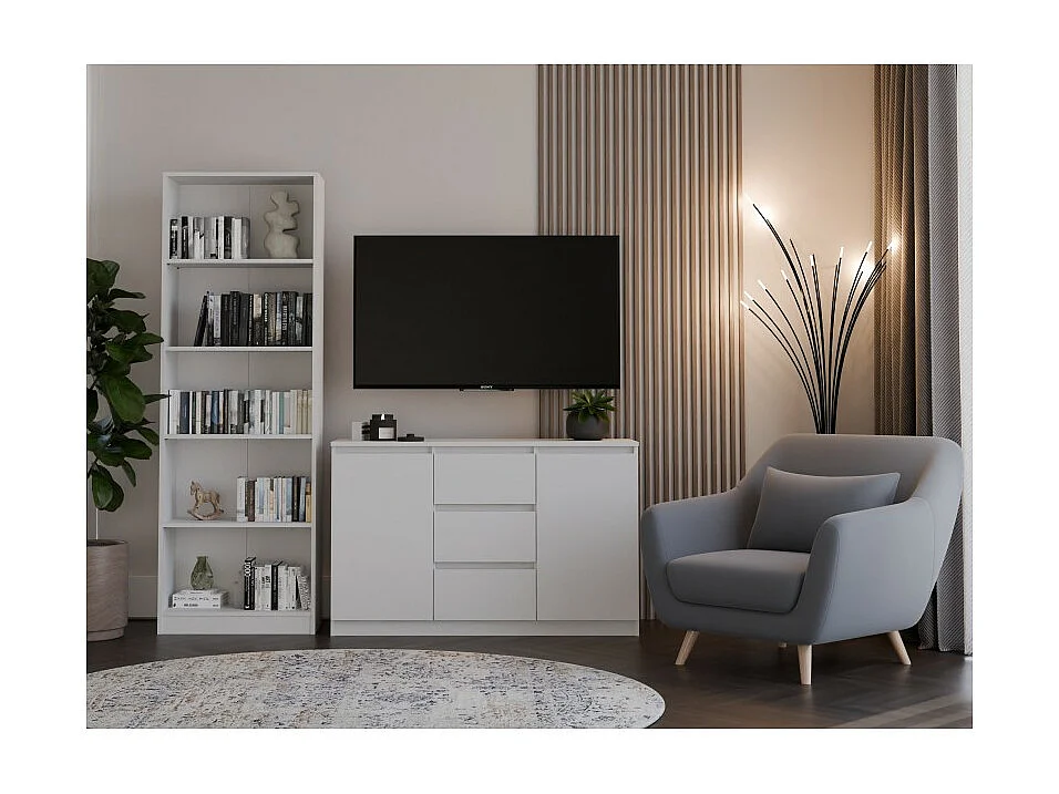 Komoda Malwa 2D3S | Biała | 120x40x75 cm | 2 Drzwi 3 Szuflady