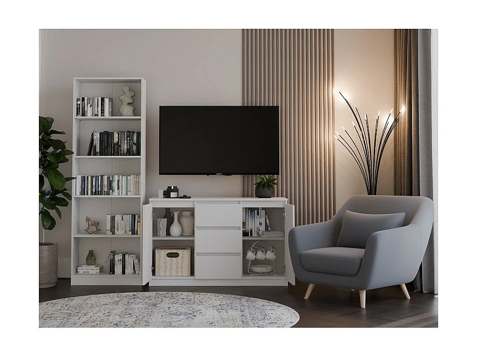 Komoda Malwa 2D3S | Biała | 120x40x75 cm | 2 Drzwi 3 Szuflady