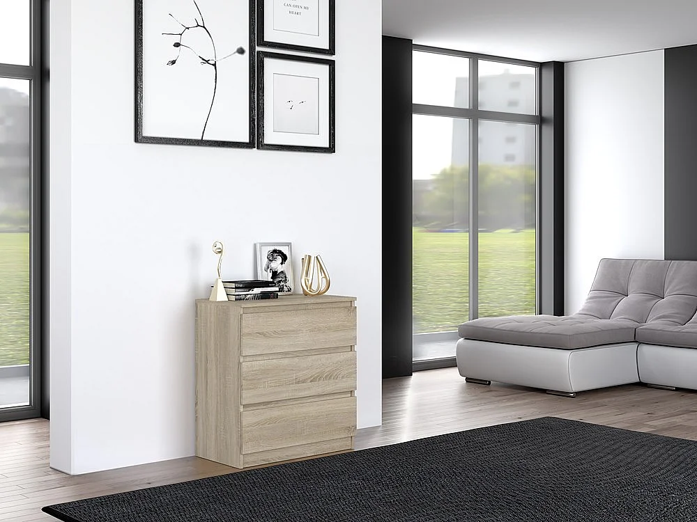 Komoda Malwa M3 | Dąb Sonoma | 70x40x75 cm | 3 szuflady