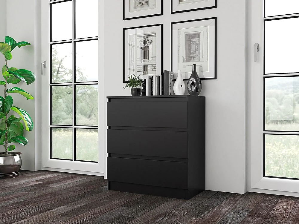 Komoda Malwa M3 | Czarna | 70x40x75 cm | 3 szuflady