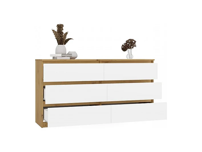 Komoda Malwa M6 | Dąb Artisan/Biały | 138x40x75 cm | Klasyczny Design