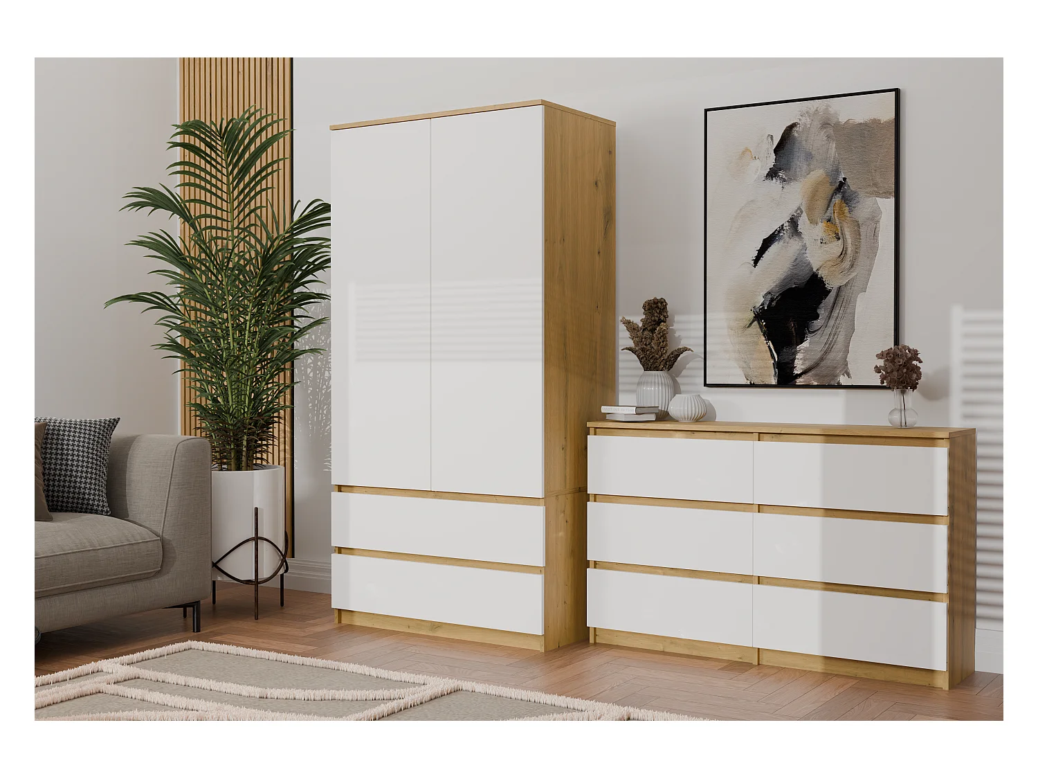 Komoda Malwa M6 | Dąb Artisan/Biały | 138x40x75 cm | Klasyczny Design