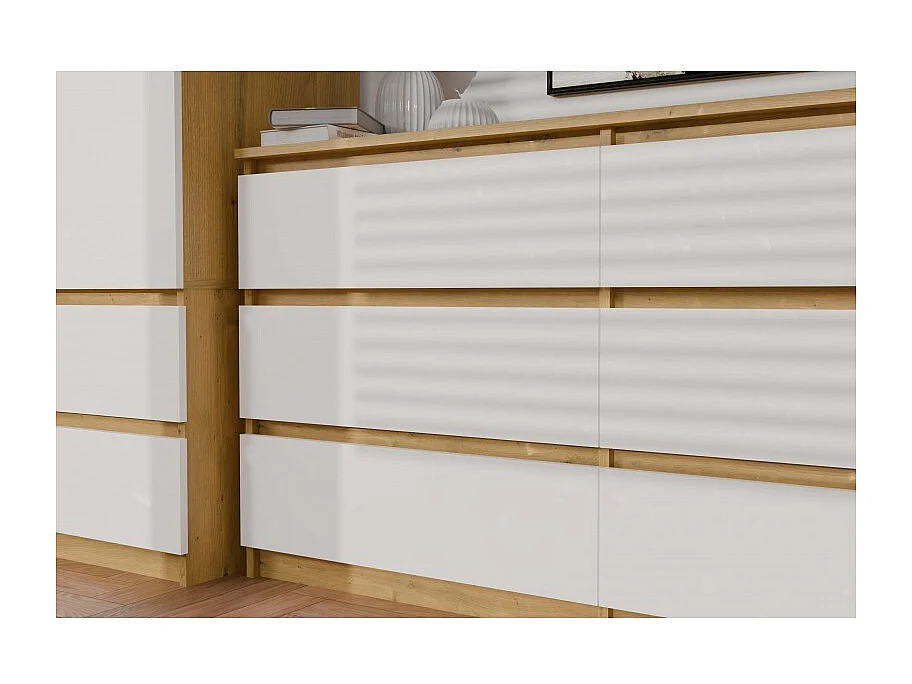 ASTER – Breite Kommode für Schlafzimmer, Wohnzimmer oder Büro – 6 Schubladen – 138x40x75 cm – Handwerks und Weiß