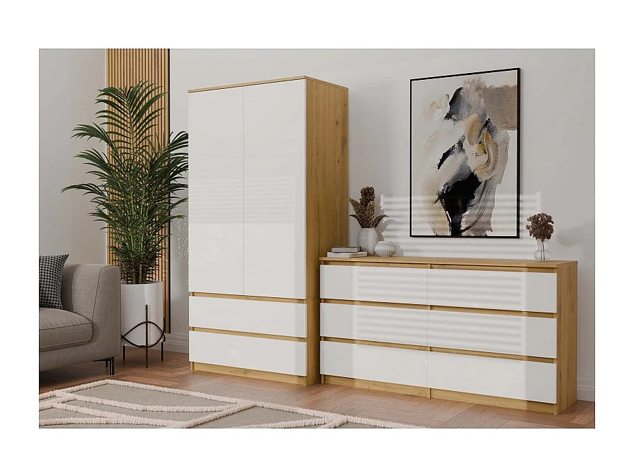 ASTER – Breite Kommode für Schlafzimmer, Wohnzimmer oder Büro – 6 Schubladen – 138x40x75 cm – Handwerks und Weiß