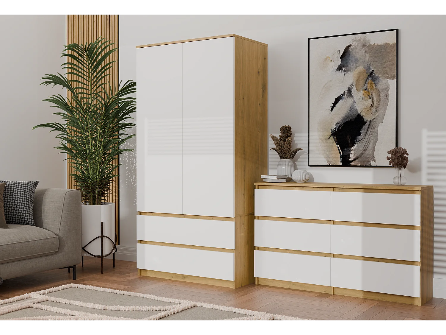 Komoda Malwa M6 | Dąb Artisan/Biały | 138x40x75 cm | Klasyczny Design