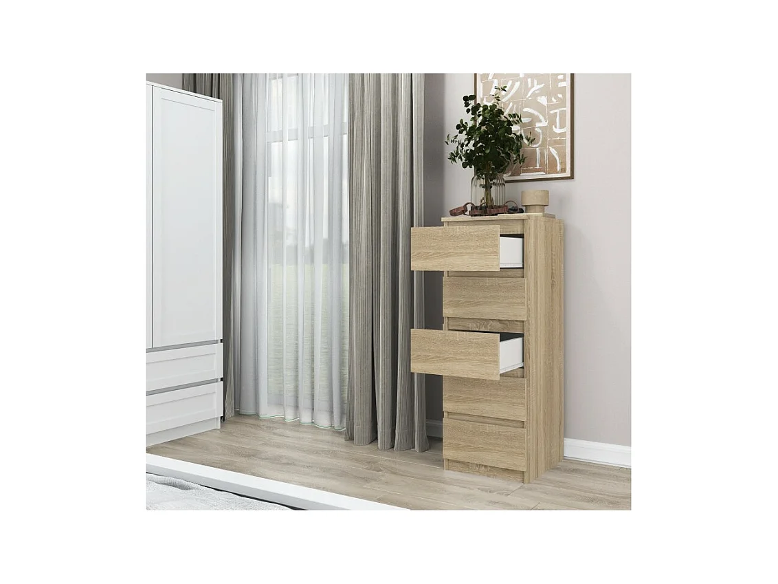 Komoda Malwa W5 | Dąb Sonoma | 40x45x111 cm | Komoda z  5 Szufladami