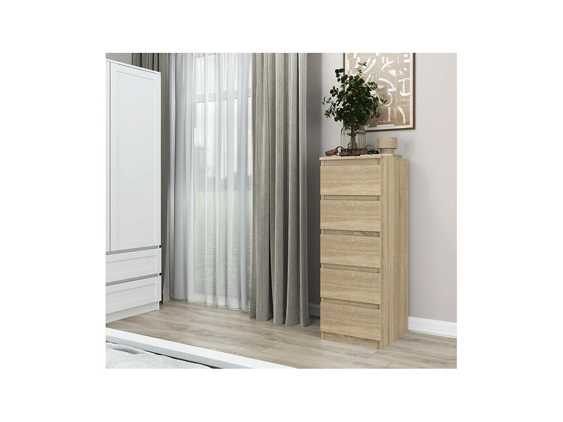 Komoda Malwa W5 | Dąb Sonoma | 40x45x111 cm | Komoda z  5 Szufladami