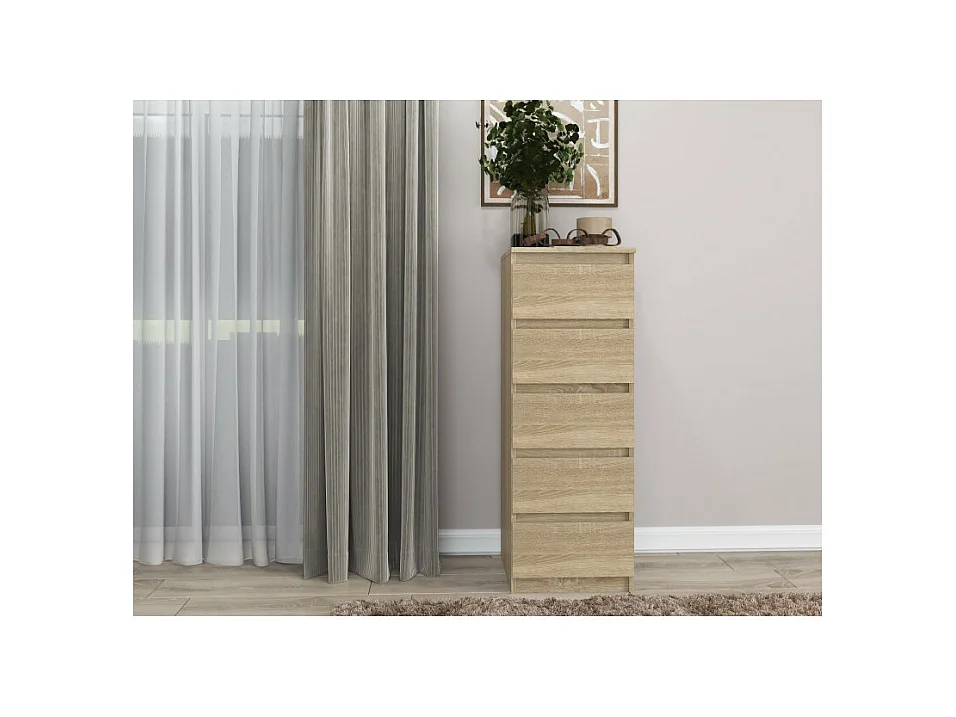 Komoda Malwa W5 | Dąb Sonoma | 40x45x111 cm | Komoda z  5 Szufladami