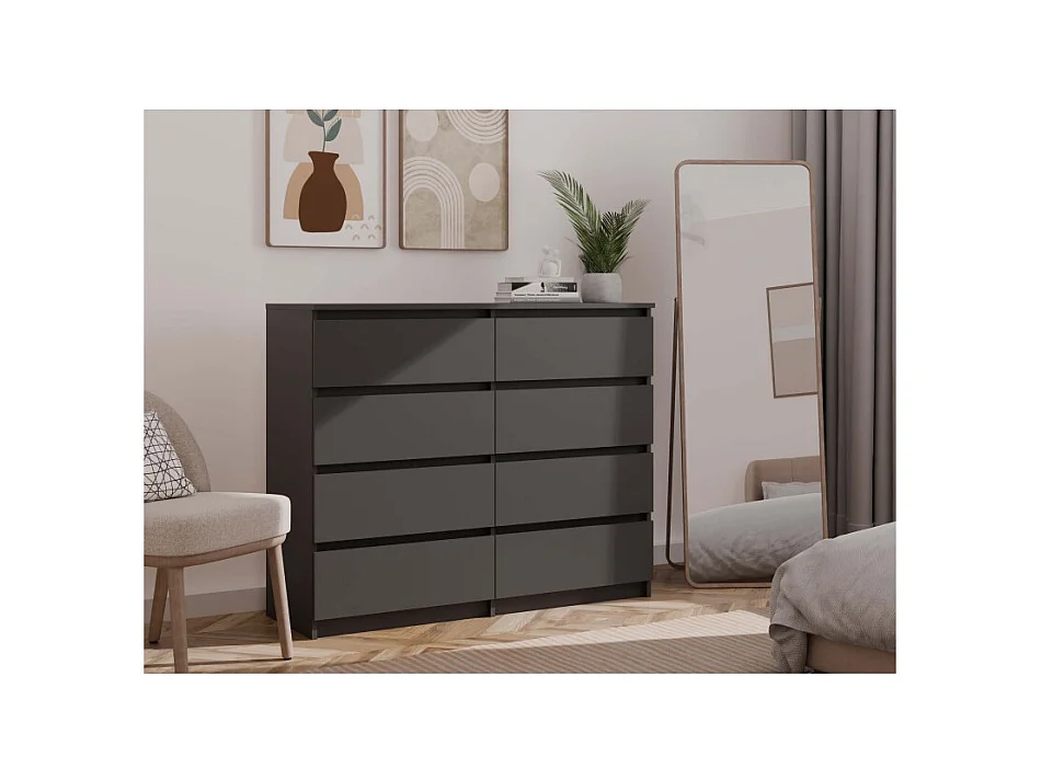 Komoda Malwa M8/120 | Czarny | 8 Szuflad | 120x40x97 cm | 8 Szuflad