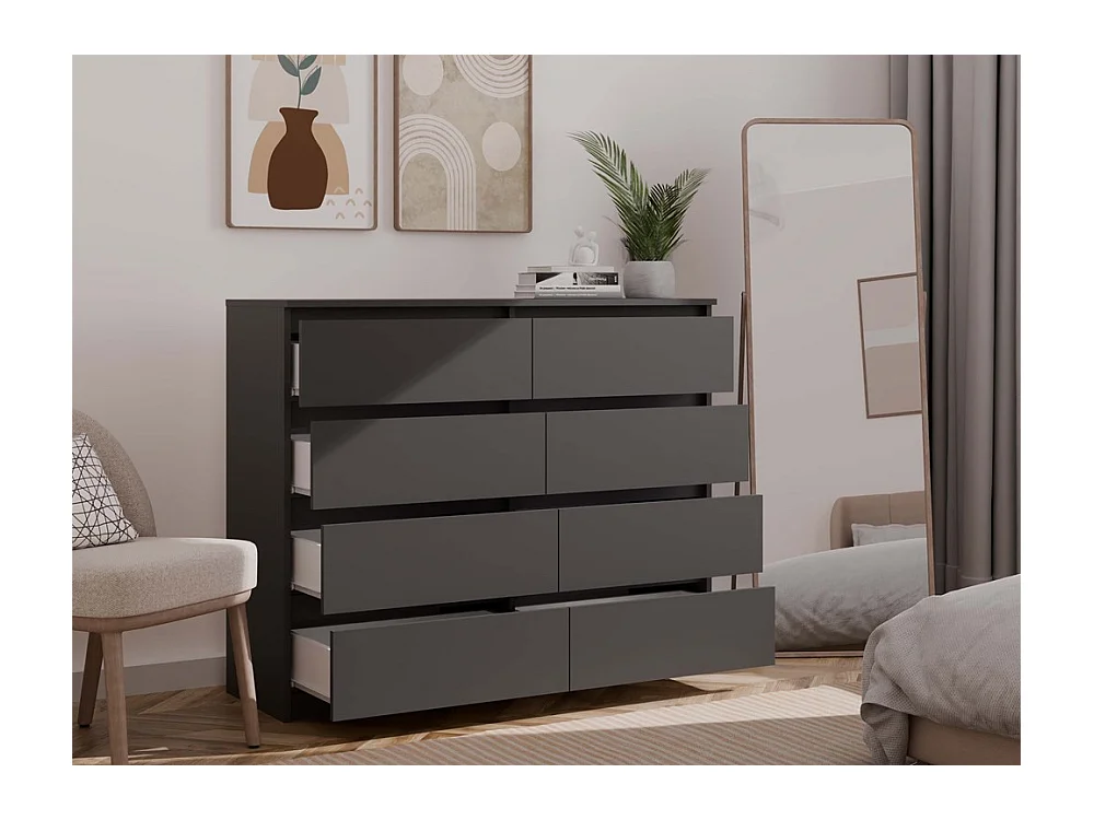 Komoda Malwa M8/120 | Czarny | 8 Szuflad | 120x40x97 cm | 8 Szuflad