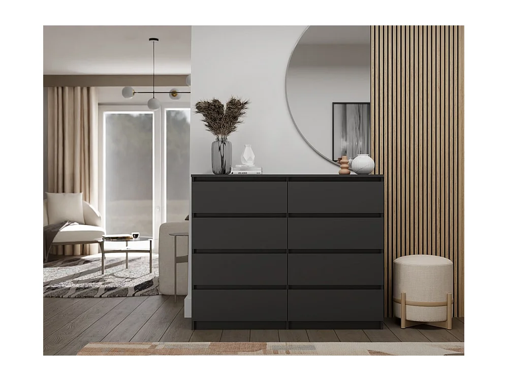 Komoda Malwa M8/120 | Czarny | 8 Szuflad | 120x40x97 cm | 8 Szuflad