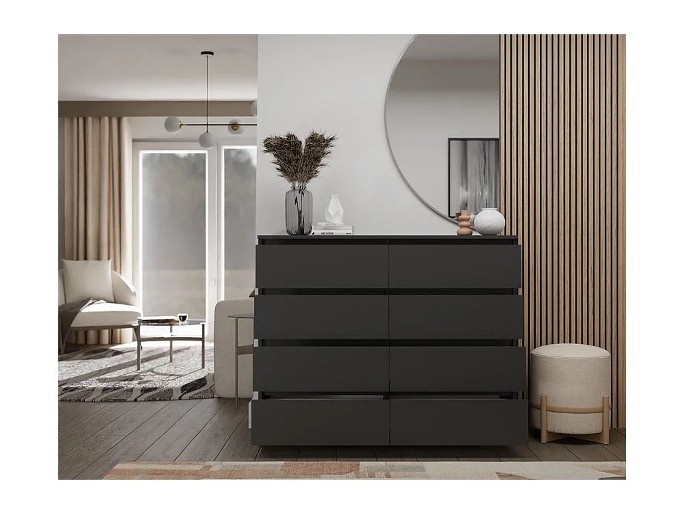 Komoda Malwa M8/120 | Czarny | 8 Szuflad | 120x40x97 cm | 8 Szuflad