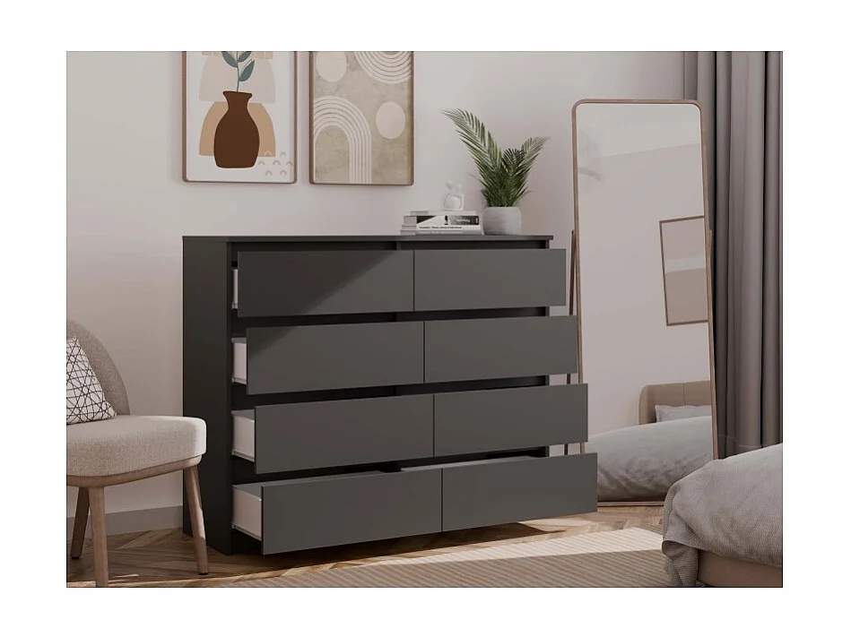 Komoda Malwa M8/120 | Czarny | 8 Szuflad | 120x40x97 cm | 8 Szuflad