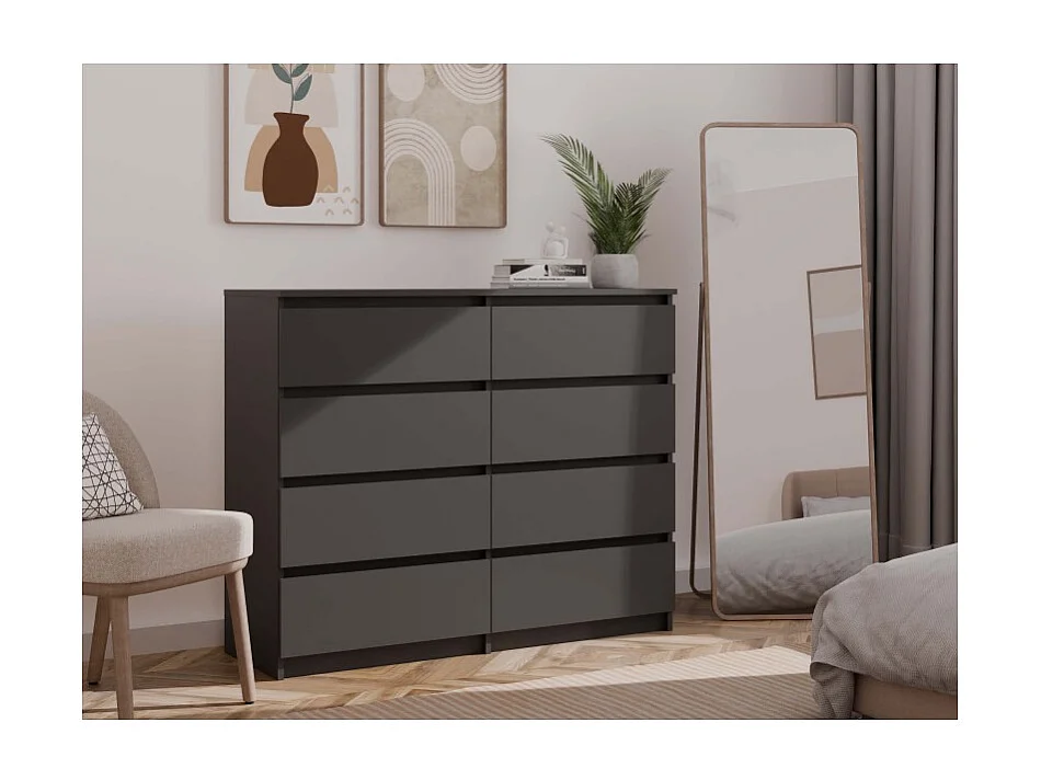 Komoda Malwa M8/120 | Czarny | 8 Szuflad | 120x40x97 cm | 8 Szuflad