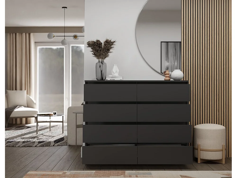 Komoda Malwa M8/120 | Czarny | 8 Szuflad | 120x40x97 cm | 8 Szuflad