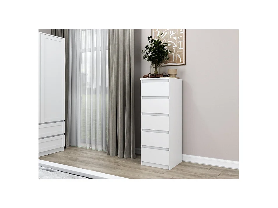 Komoda Malwa W5 | Biała | 40x45x111 cm | Komoda z  5 Szufladami