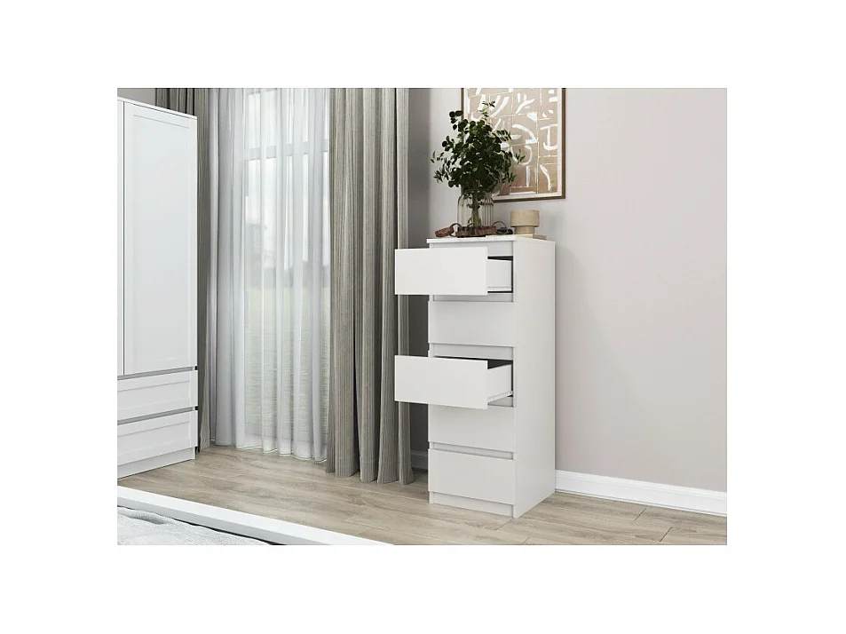 Komoda Malwa W5 | Biała | 40x45x111 cm | Komoda z  5 Szufladami