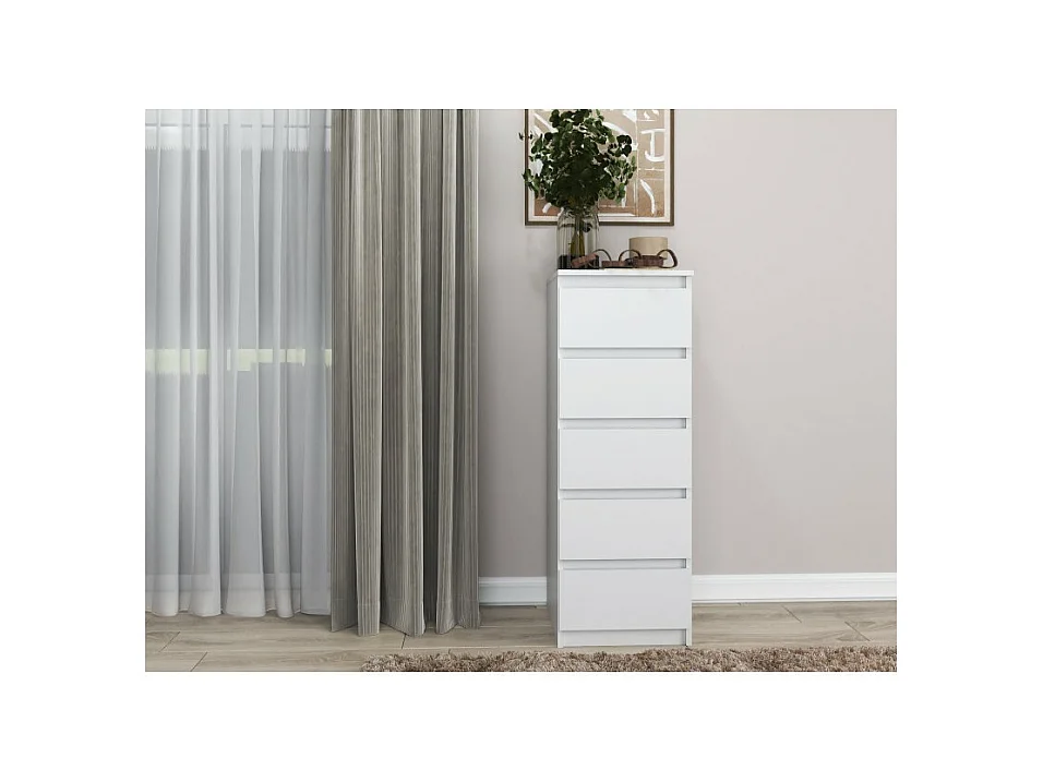 Komoda Malwa W5 | Biała | 40x45x111 cm | Komoda z  5 Szufladami