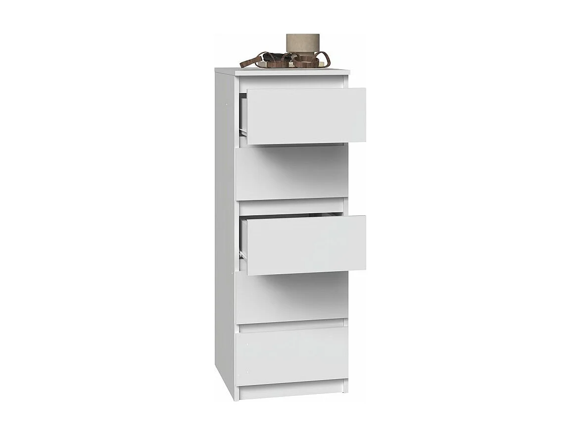 Komoda Malwa W5 | Biała | 40x45x111 cm | Komoda z  5 Szufladami