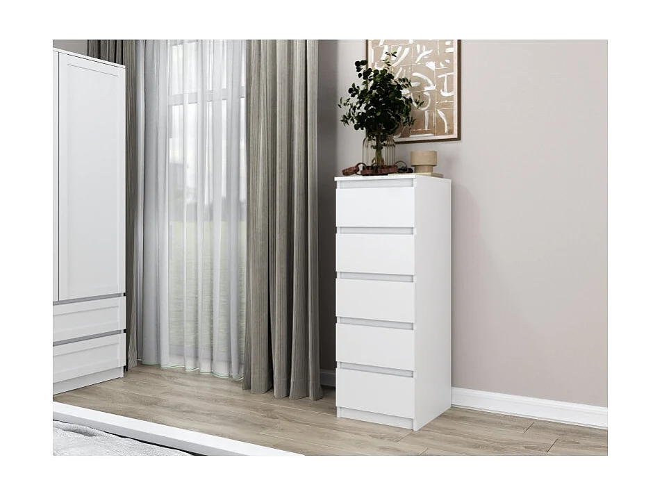 Komoda Malwa W5 | Biała | 40x45x111 cm | Komoda z  5 Szufladami