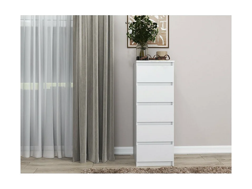 Komoda Malwa W5 | Biała | 40x45x111 cm | Komoda z  5 Szufladami