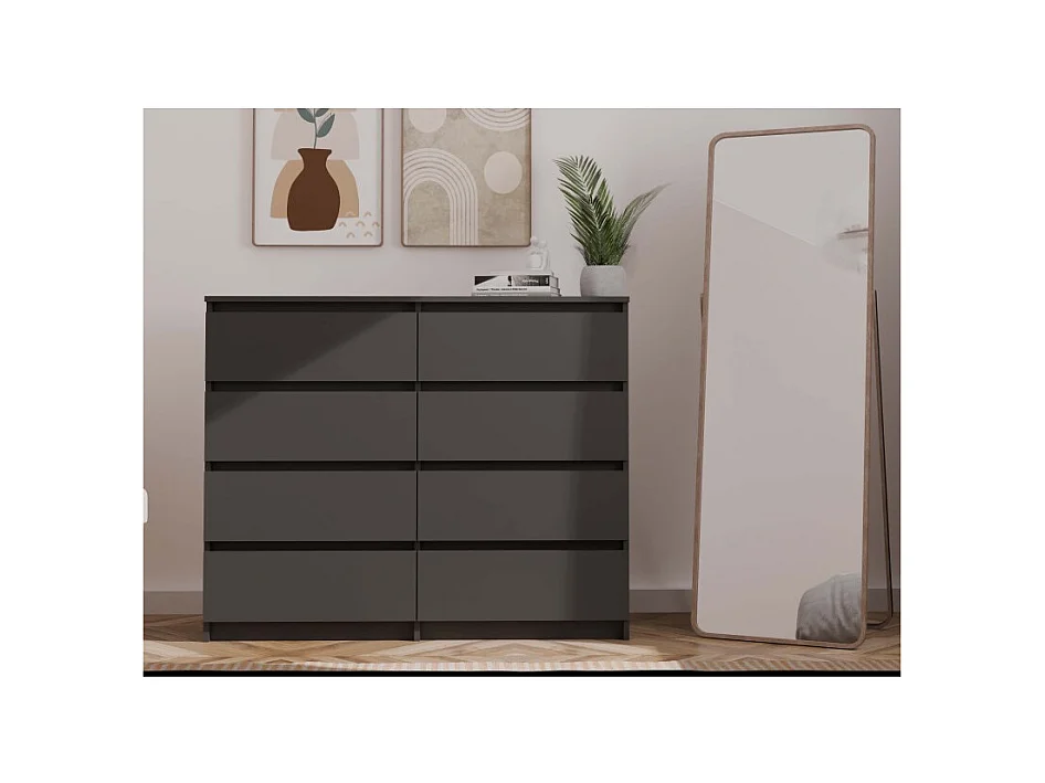 Komoda Malwa M8/140 |  Czarna | 138x40x97 cm |  8 Szuflad