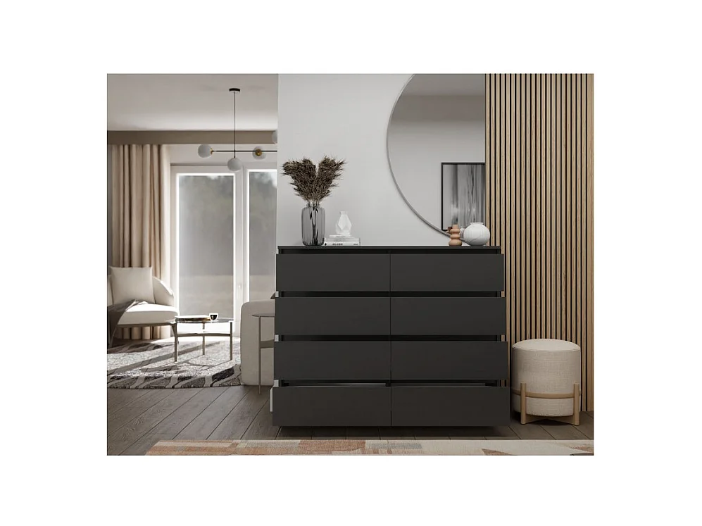 Komoda Malwa M8/140 |  Czarna | 138x40x97 cm |  8 Szuflad