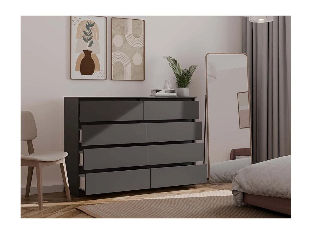 Komoda Malwa M8/140 |  Czarna | 138x40x97 cm |  8 Szuflad