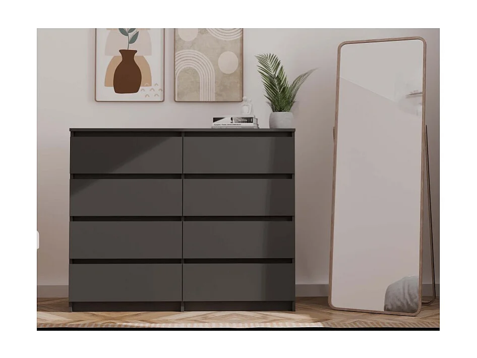Komoda Malwa M8/140 |  Czarna | 138x40x97 cm |  8 Szuflad
