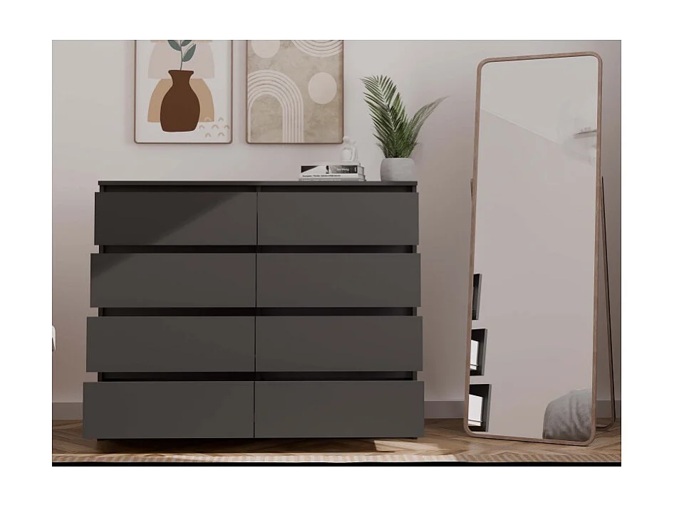 Komoda Malwa M8/140 |  Czarna | 138x40x97 cm |  8 Szuflad