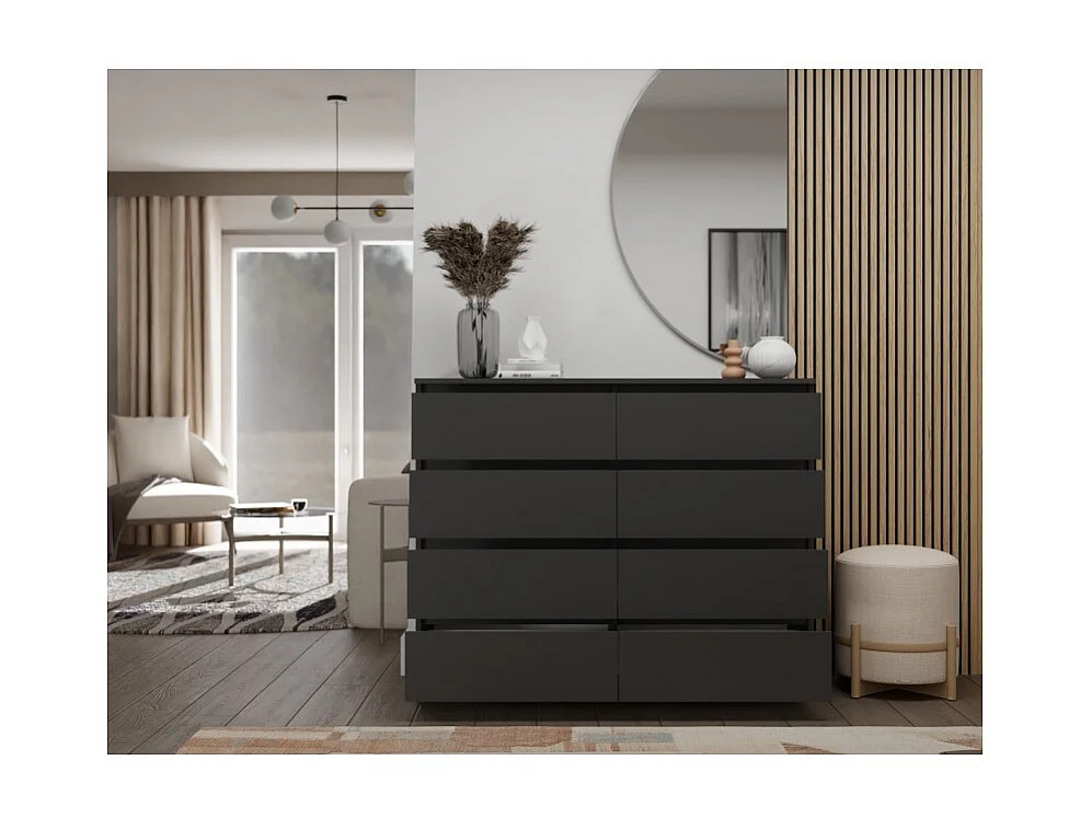 Komoda Malwa M8/140 |  Czarna | 138x40x97 cm |  8 Szuflad