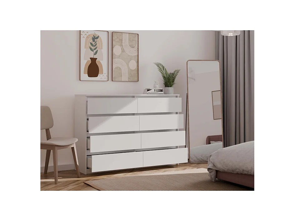 Komoda Malwa M8/140 |  Biała | 138x40x97 cm |  8 Szuflad