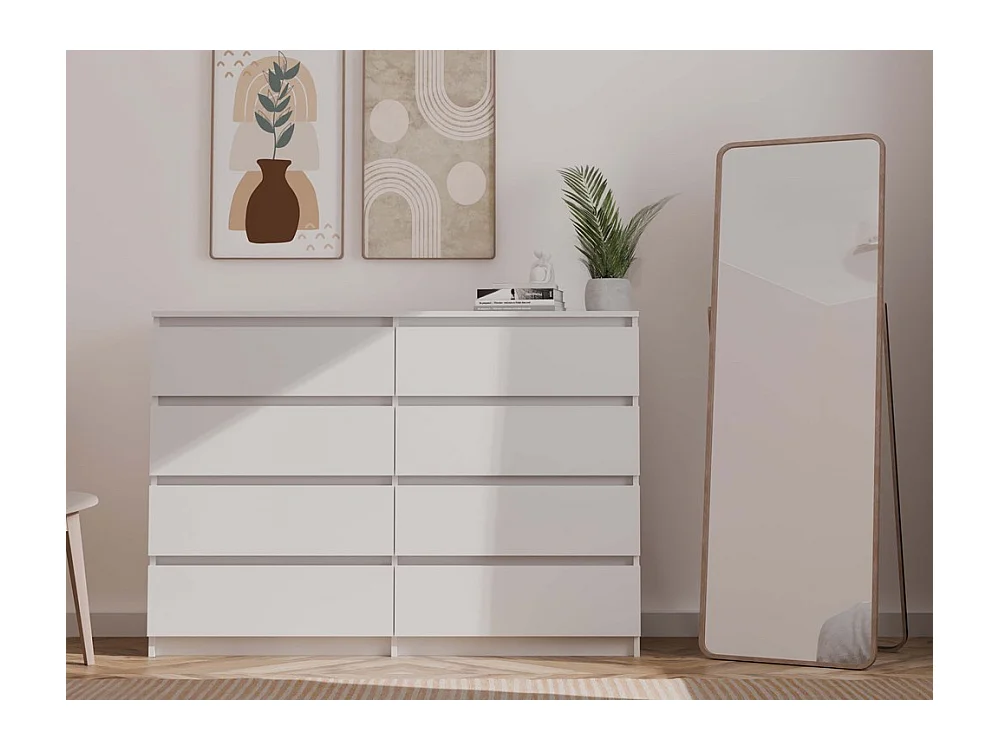 Komoda Malwa M8/140 |  Biała | 138x40x97 cm |  8 Szuflad